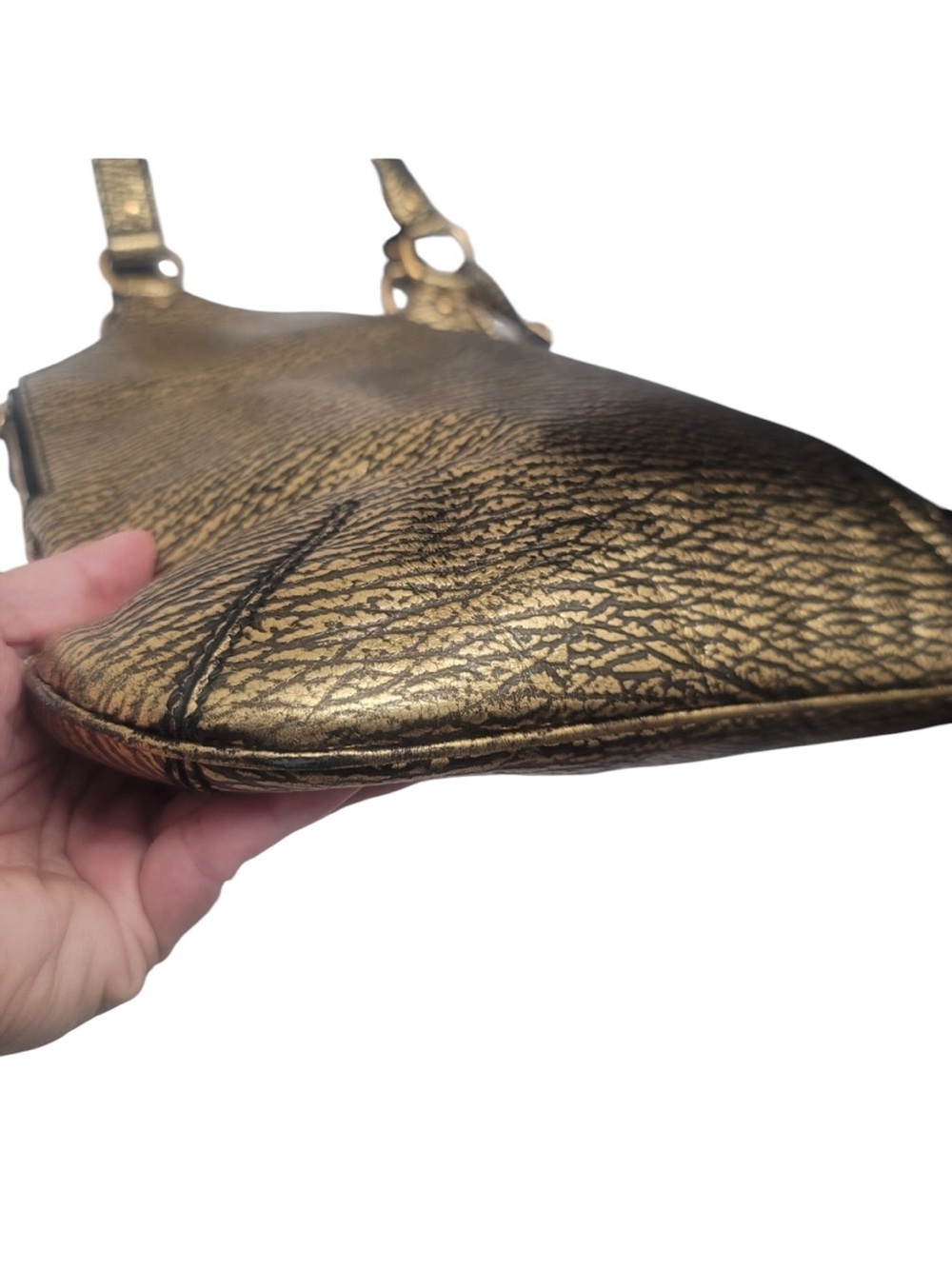 YVES SAINT LAURENT Metallic Gold Textured Leather Hobo Bag - Archival YSL - Picture 5 of 15